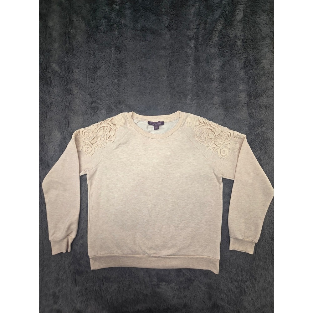 Gloria Vanderbilt Womens Oatmeal Heather Lace Shoulder Raglan Sweatshirt Size M
